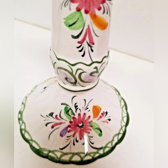 Porcelain Handpainted Pair 7" Candle Holders RCCL Portugal Signed & Numbered - Picture 3 of 7